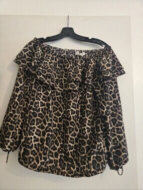 Michael Kors Leopard Print Off-Shoulder Ruffle Blouse - long sleeve. Never worn.